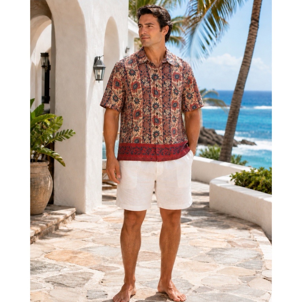 The Territory Ahead Men's L Floral Button Up Shirt 100% Cotton Resort Boho AB07